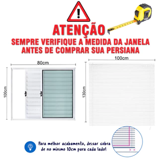 Cortina Persiana para quarto cozinha escritório De pvc Horizontal 100x130cm