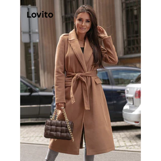 Lovito Casaco casual com cinto liso para mulher n LNL324