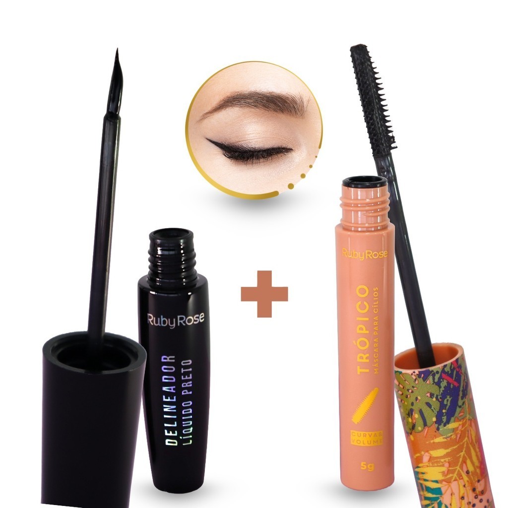 Kit delineador liquido preto ruby rose rimel tropico volume | Shopee Brasil