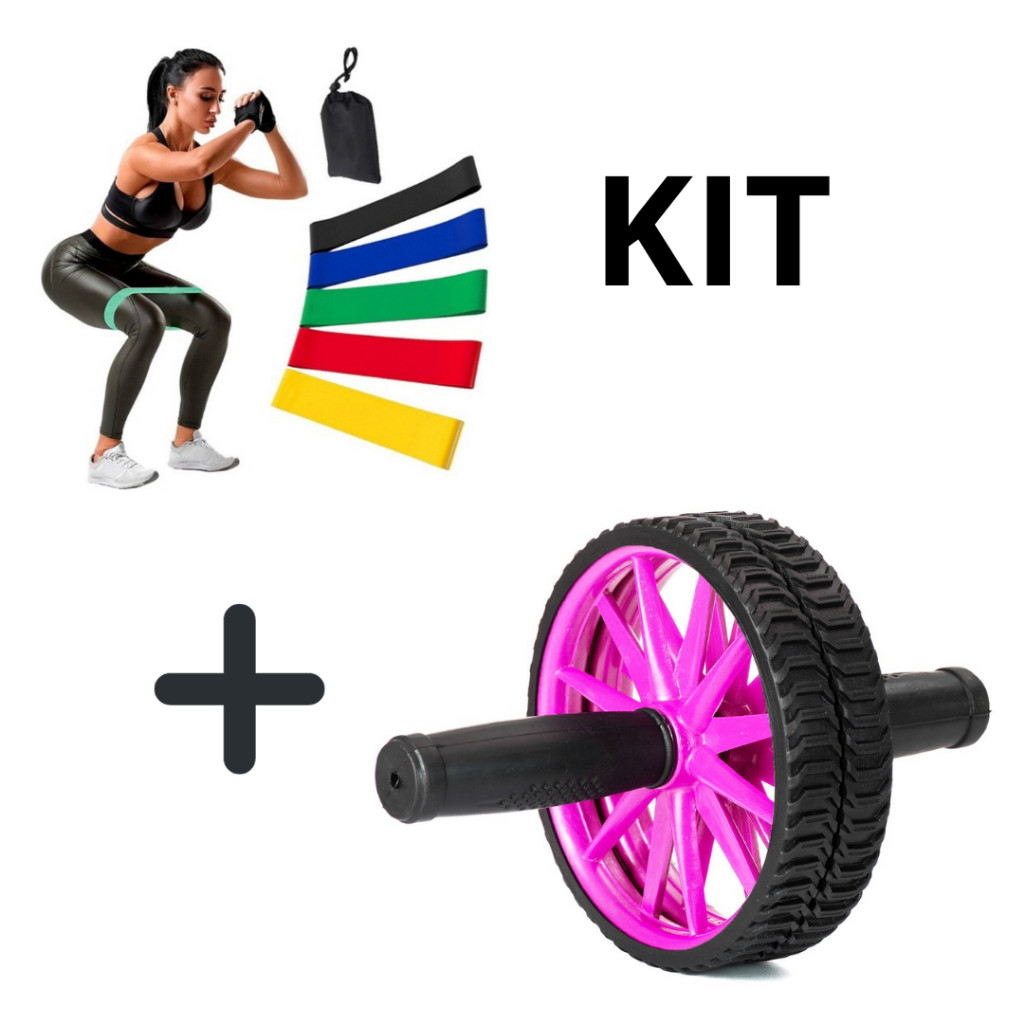 KIT RODA ABDOMINAL 5 ELÁSTICO TREINO MINI BAND
