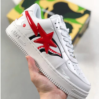 BAMP BAPE STA Ortopedia Branca Vermelha Baixa Topo Sapatos De Tábua Casual