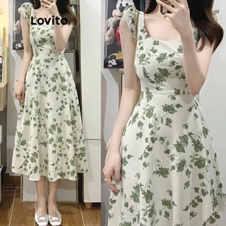 Vestido Lovito Casual sem Mangas com Babado Floral
