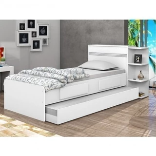Cama Solteiro com Baú 2 Gavetas e Cama Auxiliar Jade Yescasa Branco