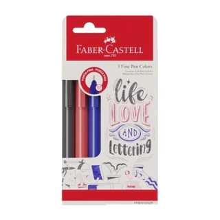 Kit Caneta Fine Pen Hidrográfica Faber Castell 0.4mm Azul Vermelho Preto Ponta Porosa 3 Un