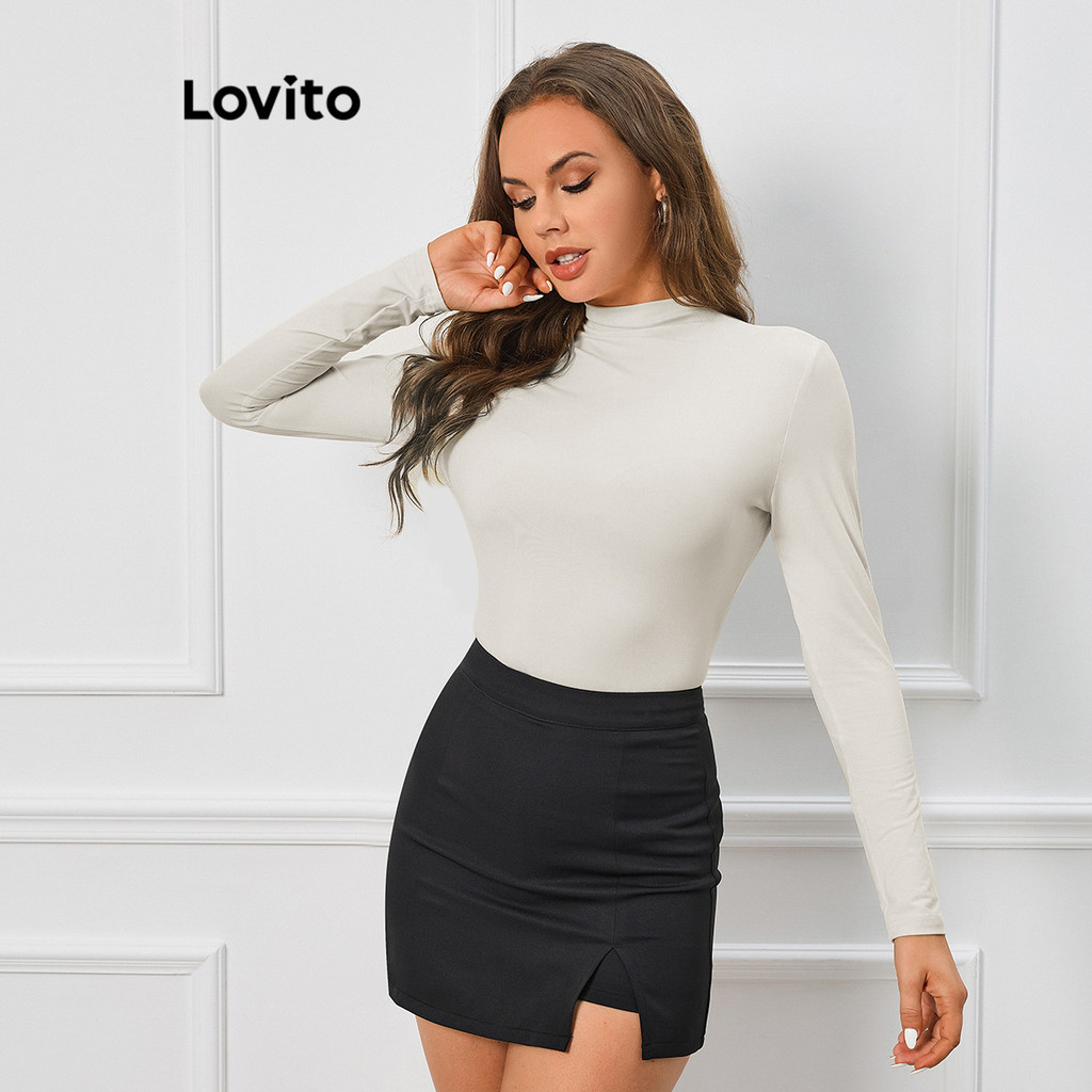 Lovito Casual Camiseta Feminina Lisa B Sica Lbl Shopee Brasil