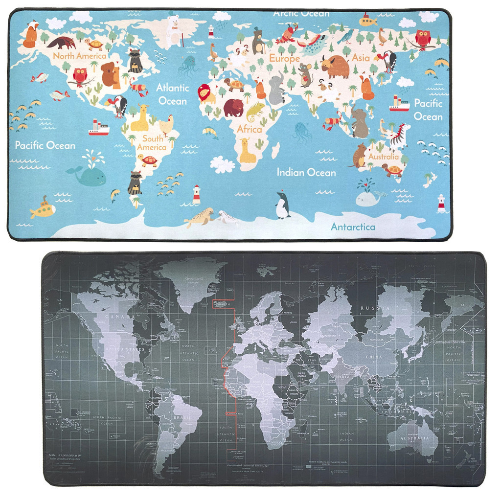 KIT 2 MOUSEPAD GAMER 70X35 MAPA MUNDI PRETO E INFANTIL | Shopee Brasil