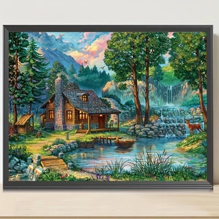 Conjunto De Pintura De Arte Com Diamante Sem Moldura , Round Rhinestone Country House , Decoração Artesanato Para Parede