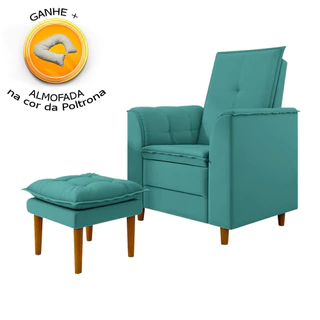 Poltrona de Amamentação Quarto Infantil com Puff Kate Suede Azul Turquesa + Binde Amofada