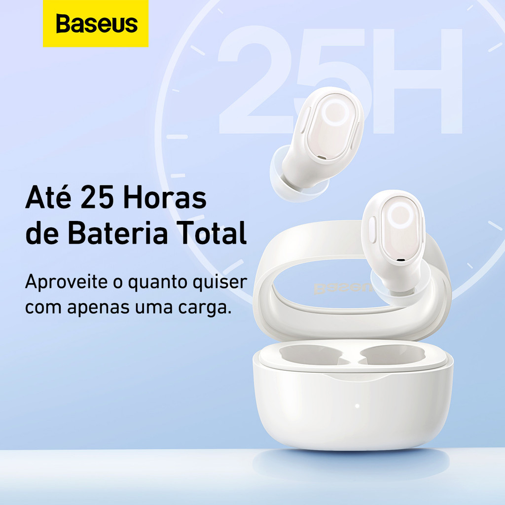 Fone Sem Fio Baseus Bowie Wm02 Tws Bluetooth 5.3 Bateria 25h Branco