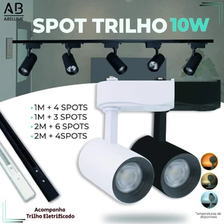 Trilho Spot LED para trilho eletrificado + Trilho + Conector Tubinho Preto e Branco 10W 360° | Luz Branca, Luz Neutra e Luz Amarela | Para ambientes internos modelo econômico Bivolt 110V-220V