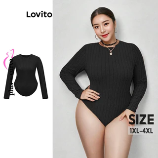 Lovito Macacões básicos lisos casuais plus size curvos para mulheres LBL13313