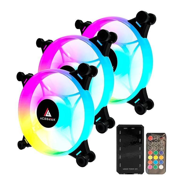 Kit Ventoinha Acegeek Crystal, 3x120mm, ARGB, Preto, AG-CRYSTAL3X1-BK