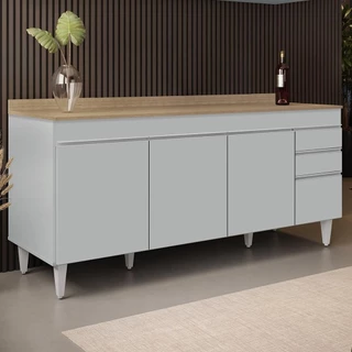 Balcão de Cozinha Para Pia 180cm com Tampo 4 Portas Dallas Cinza Claro/Castanho - Lumil