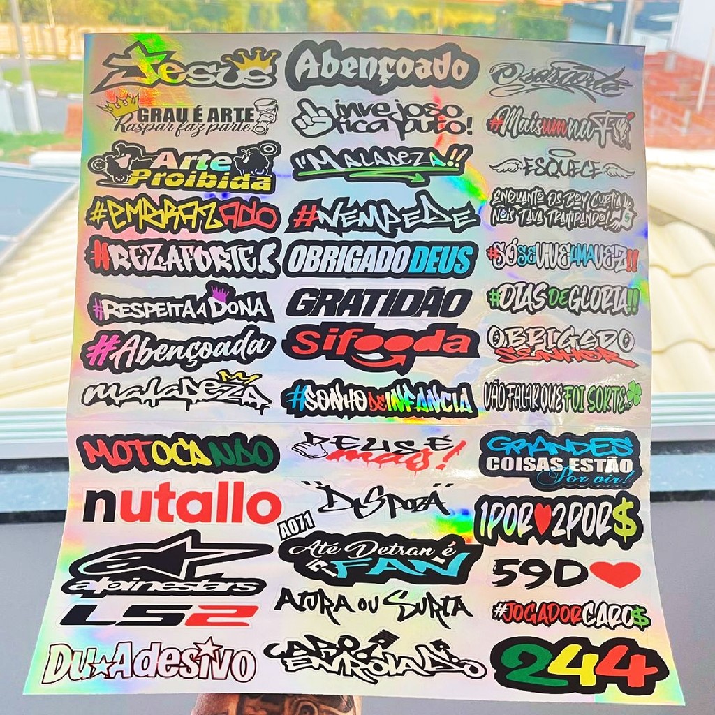 Kit 39 Adesivos Holografico Frases Escritos Para Moto Carro | Shopee Brasil