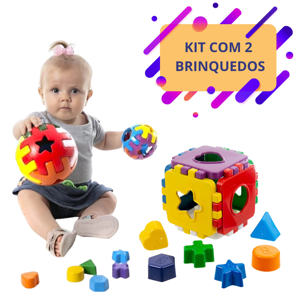 Kit Brinquedo Bebê Bola de Encaixes + Cubo Didático Infantil Pedagógico ...