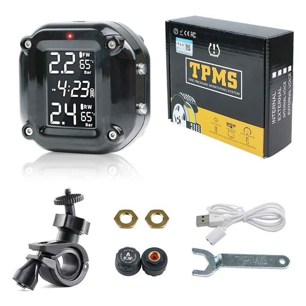 Sistema De Monitoramento De Pressão De Pneus TPMS De Motocicleta Com 2 Sensores Externos Display LCD Alarme De Temperatura À Prova D'água Carregamento USB em Oferta na Shopee