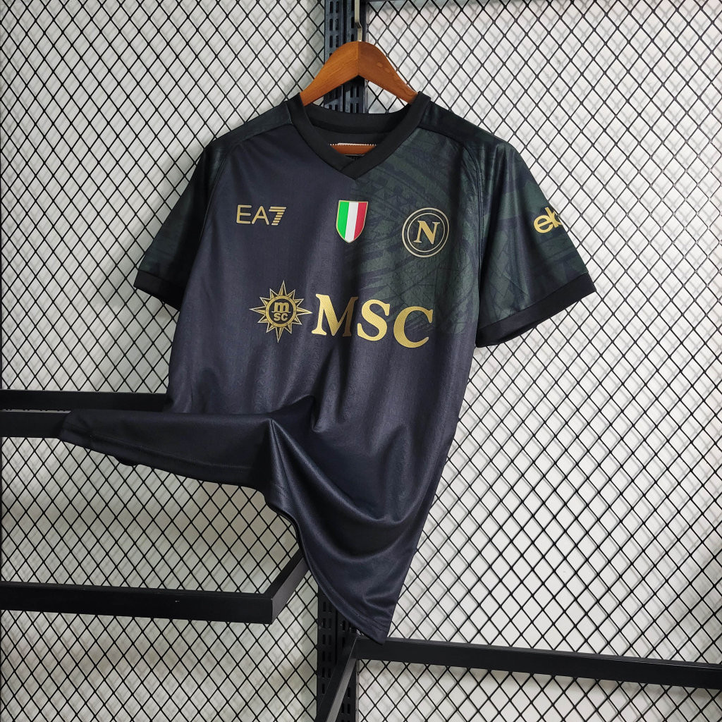 23/24 Camisa Esportiva Preta N-S Napoli Segunda Masculina QKLU