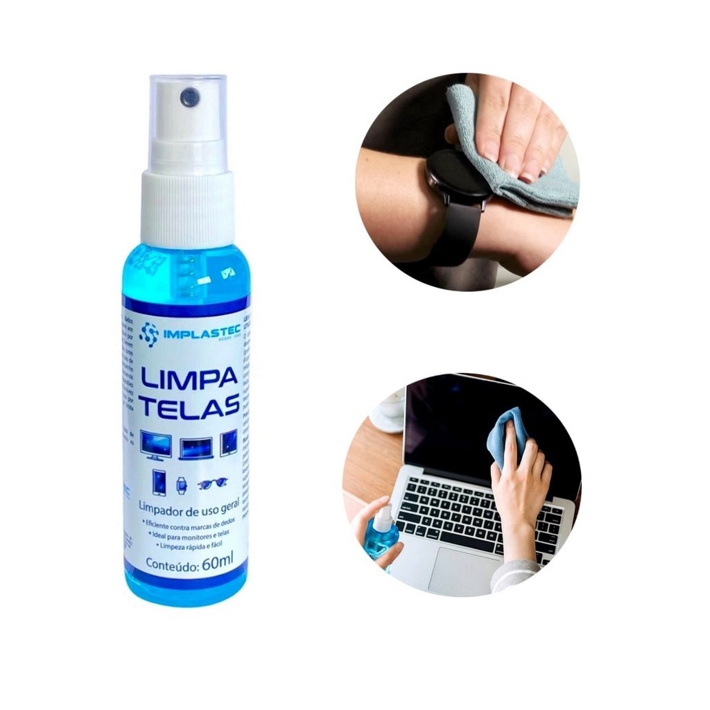 Limpa Tela Implastec 60ml Clean Tv Led Lcd Monitor Celular Notebook ...