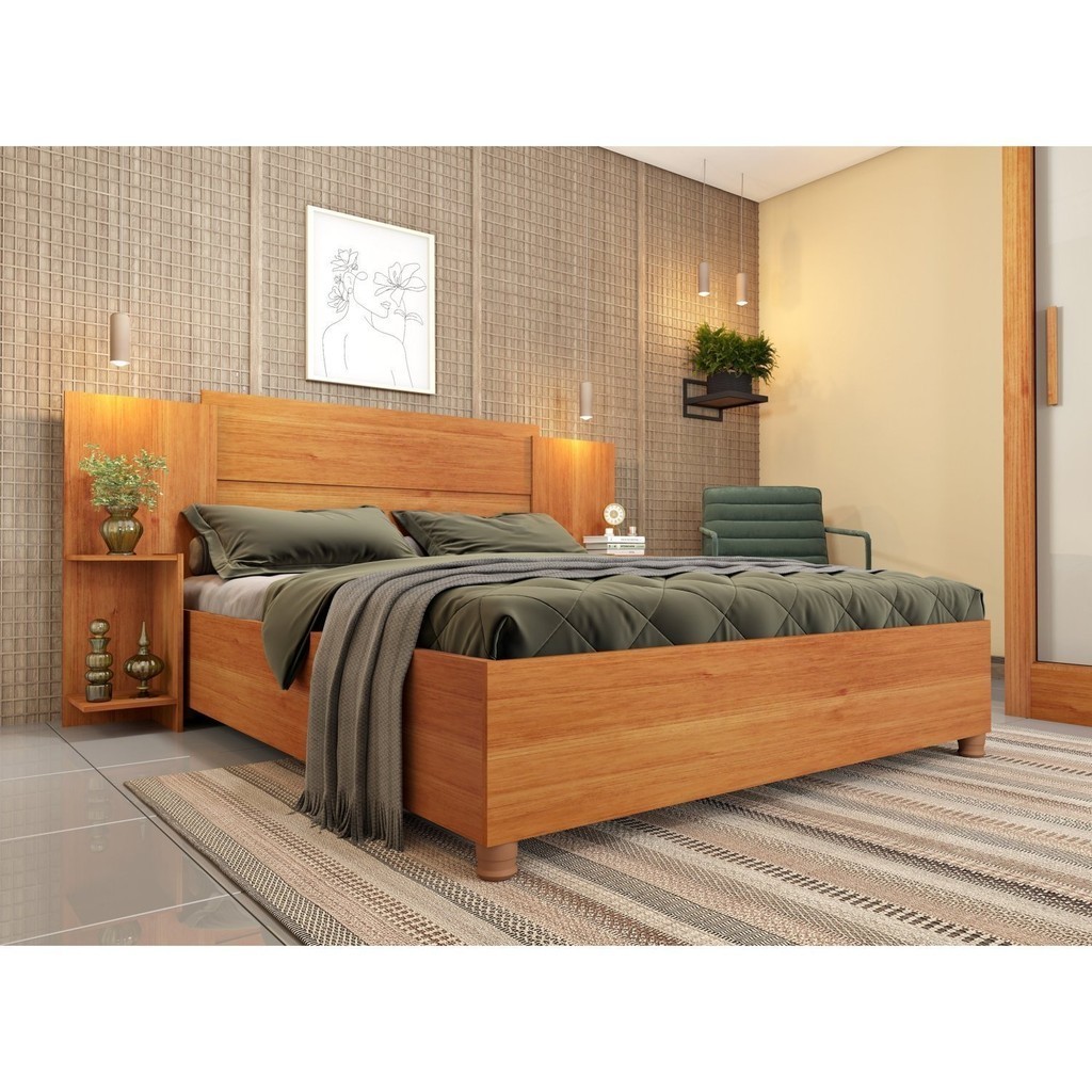 Cama Casal Monaco Com Cabeceira Extensivel E 2 Mesas De Cabeceiras