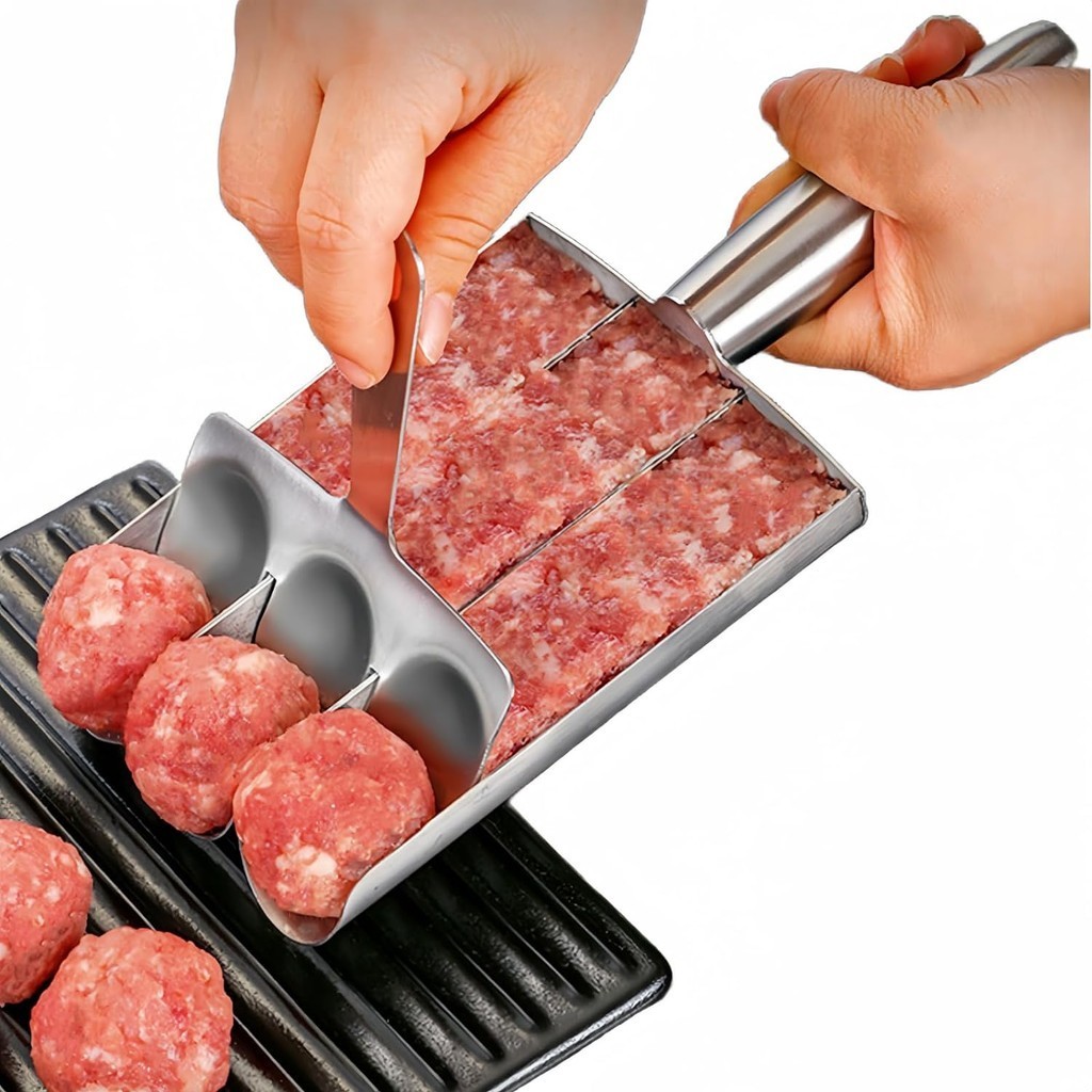 Fazedor De Almôndegas Triplo De Aço Inoxidável , Ferramenta Para Fazer De Carne , Colher Com Corte , Conjunto De Moldes , Ferramentas Cozinhar Em Casa