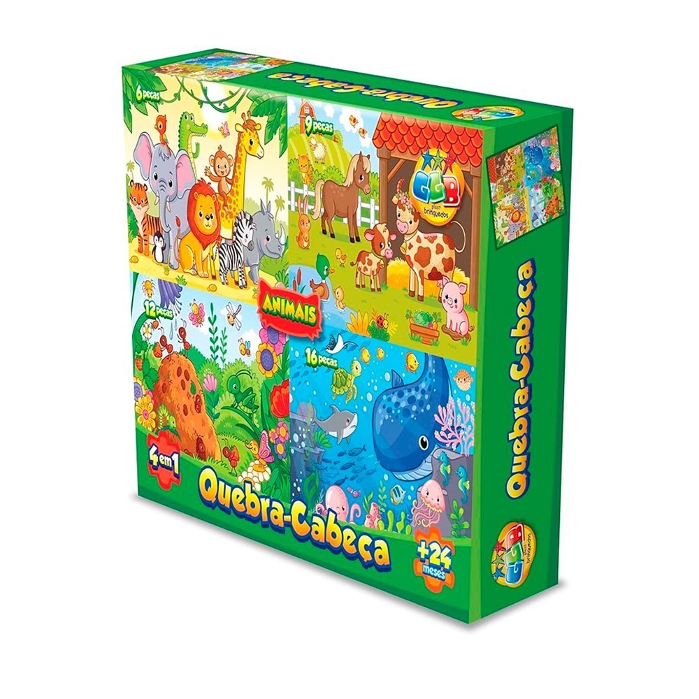 Jogo Quebra Cabeça Educativo 4 em 1 Animais Pedagógico Infantil ...