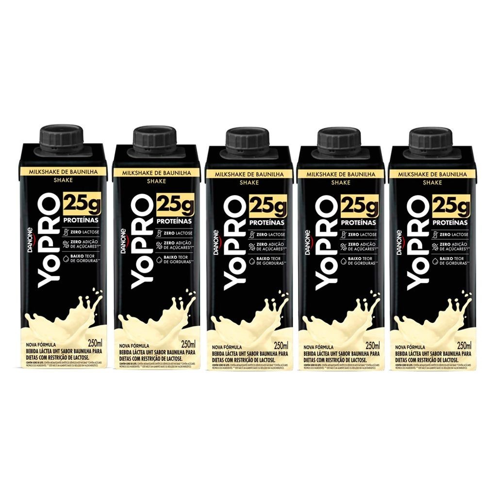 Kit 5 Bebida Láctea UHT YoPro Shake Sabor Baunilha 25g de Proteína ...