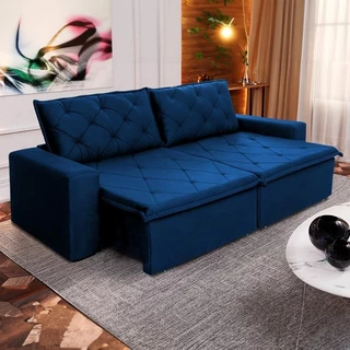 Sofá Cama Bangkok Sem Caixa 2,30m Retrátil e Reclinável Com Molas Velut Azul- King House