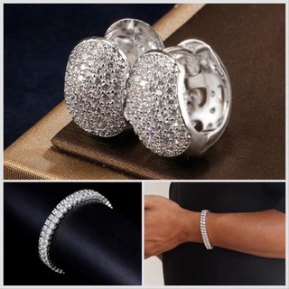 Kit Par de Brincos Cravejados Ice de luxo + Pulseira Ice Riviera cravejada