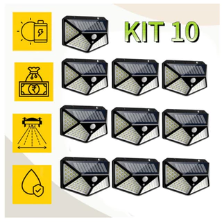 Kit 10 Luminária Solar 100 Led Com Sensor Jardim Prova D'água-YX-100 /Iluminaçao Luca
