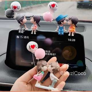 Decoração De Carros Casais De Desenhos Animados Bonitos Acessórios De Espelho Para Ação Figura Figuras De Balão Ornamento Auto Dashboard Interior Presente