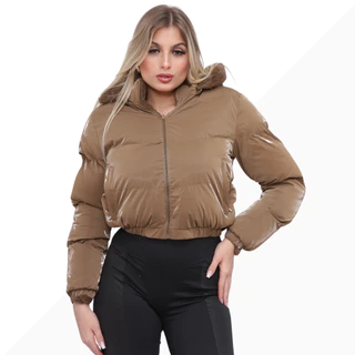 Jaqueta Feminina Puffer Dupla Face Pelúciada com Touca Quentinha para Inverno