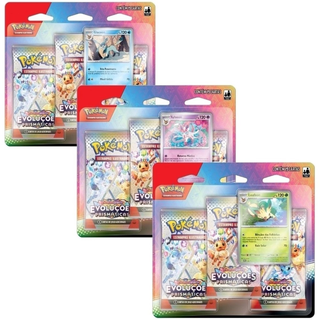 Kit 3 Blister Triplo Pokémon Evoluções Prismática Original Copag
