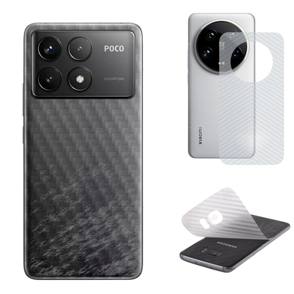 Película Traseira Fibra Carbono Transparente Todos Modelo Xiaomi Redmi 13C 14C Poco C65 C75 X6 X7 Note 12 13 14 Pro Plus