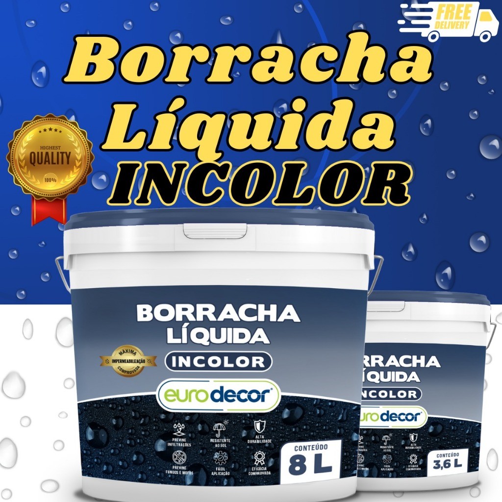 Ultra Borracha Líquida 8KG Multiuso Incolor Invisível Para Impermeabilização Fissuras 8KG e 3,6KG