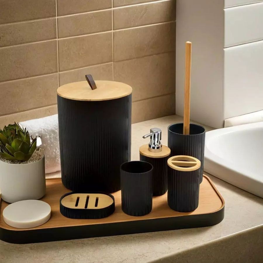 Kits para Banheiro Premium Minimalista| Lixeira Dispenser Porta-escova Copo + EscovaSaboneteira