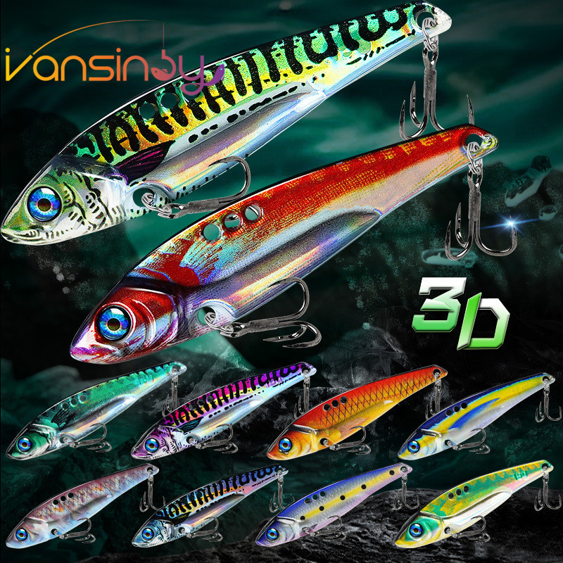 1pcs Isca De Pesca 3D VIB Jig Spoon Lures Fake Baits Bass Crankbait Spinner Lure Com 3 Furos Para Trout Walleye
