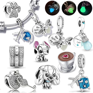 Berloques Prata 925 P Pingente Charme Firefly Brilhante Na Lâmpada Fluorescência Pulseira Pingente Bijuteria
