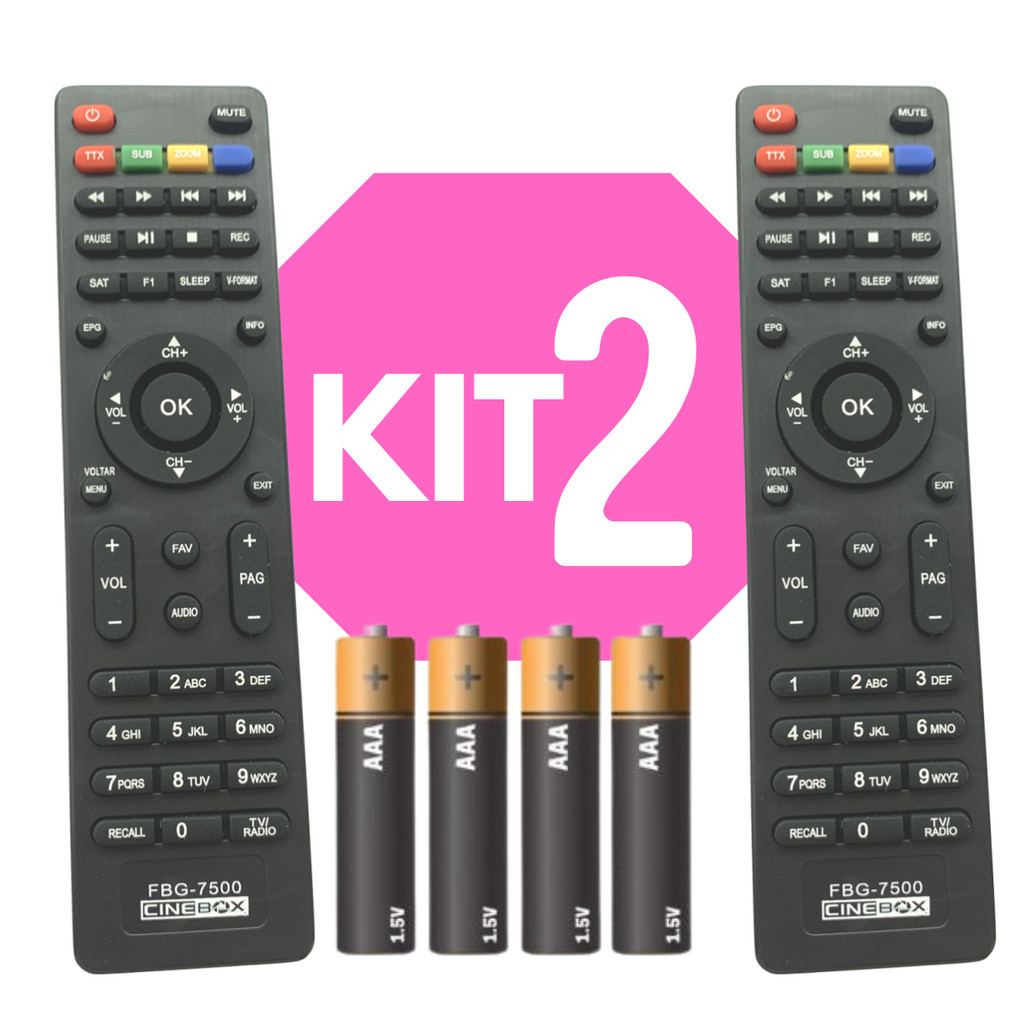 2un Controle Remoto CINEBOX 7500 pilhas NFE