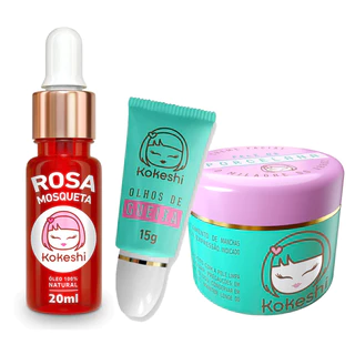 Kit Kokeshi Pele de Porcelana + Olhos de Gueixa + Oleo Rosa