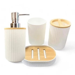 Kit 4 Peças Banheiro Lavabo Acabamento em Bambu