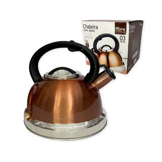 Chaleira Inox Com Apito Crown 3 Litros Água Quente Café Chá Gold e Bronze Wincy