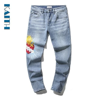 # P12 Denim Trekking Graffiti Chama Vermelha Padrão Flor De Coração Impressão Solto Baggy Perna Larga Rotulagem Popular Pocket Drawstring Jogger Caminhada Chino Calças Retas Para Homens