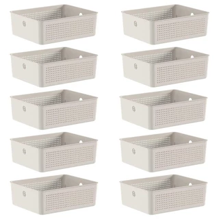 10x Cestos 5,4L Organizador OU Flow Bege 9cm x 22cm x 27cm