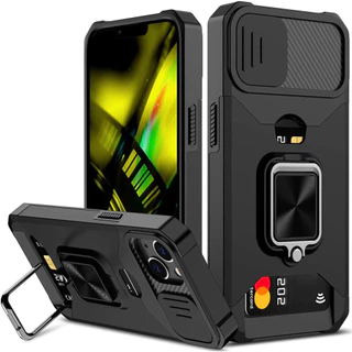 Para iPhone 15 14 13 12 11 Pro Max , X/XR/Xs 7plus/8plus Estojo Com Tampa Deslizante Câmera E Porta-Cartões Proteção À Prova De Choque Serviço Pesado Anel Magnético Telefone