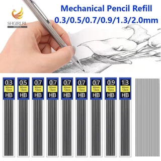 SHGIRLRL 6 Caixas Recarga Automática De Lápis , 0,3/0,5/0,7/0,9/1,3/2,0mm Mecânico Preto , Apagável Substituir Acessórios De Escrita De Grafite