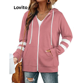Lovito Jaqueta esportiva esportiva com bolso liso e cordão para mulheres LNL60318