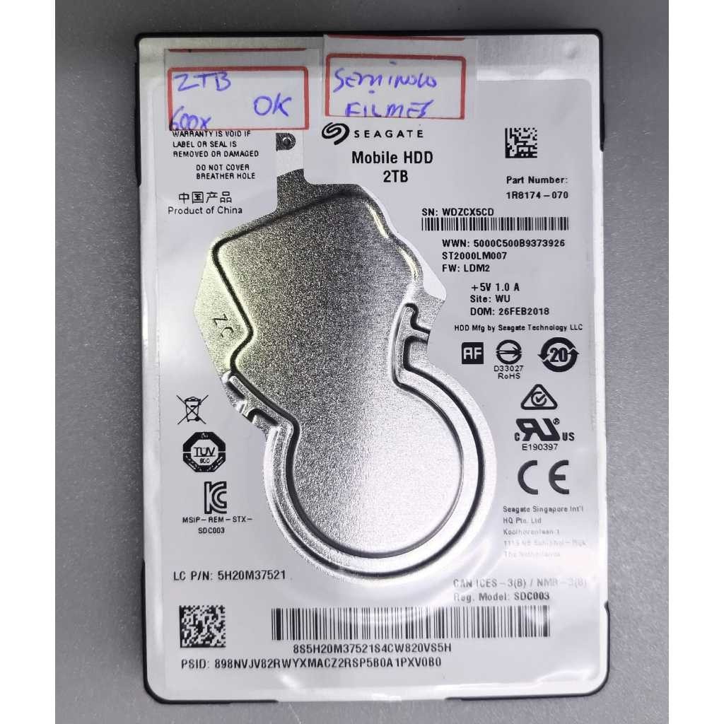 hd Sata 2tb Seagate wdzcx5cd seminovo com filmes z
