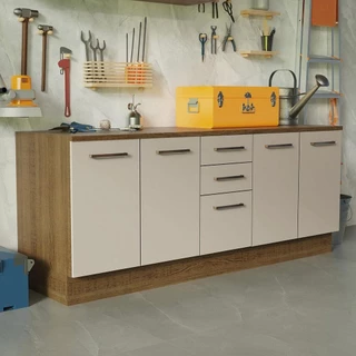 Kit com 2 Balcões Multiuso 4 Portas 3 Gavetas Rustic/Crema Agata Madesa em Oferta na Shopee