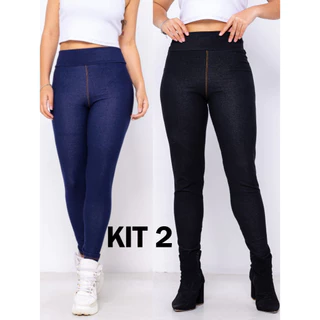 KIT 2 Calça Jeans Fake Feminina Legging Slim Cos Alto com Bolso
