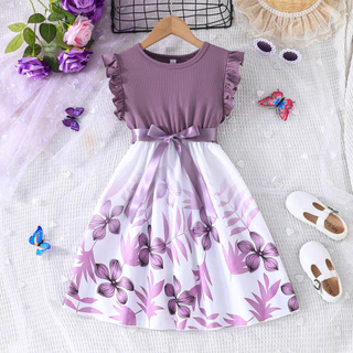 Vestido De Bebê Menina Crianças 5-10 anos Moda Verão Sem Manga Lindo Cinto Floral Vestidos De Princesa Infantil